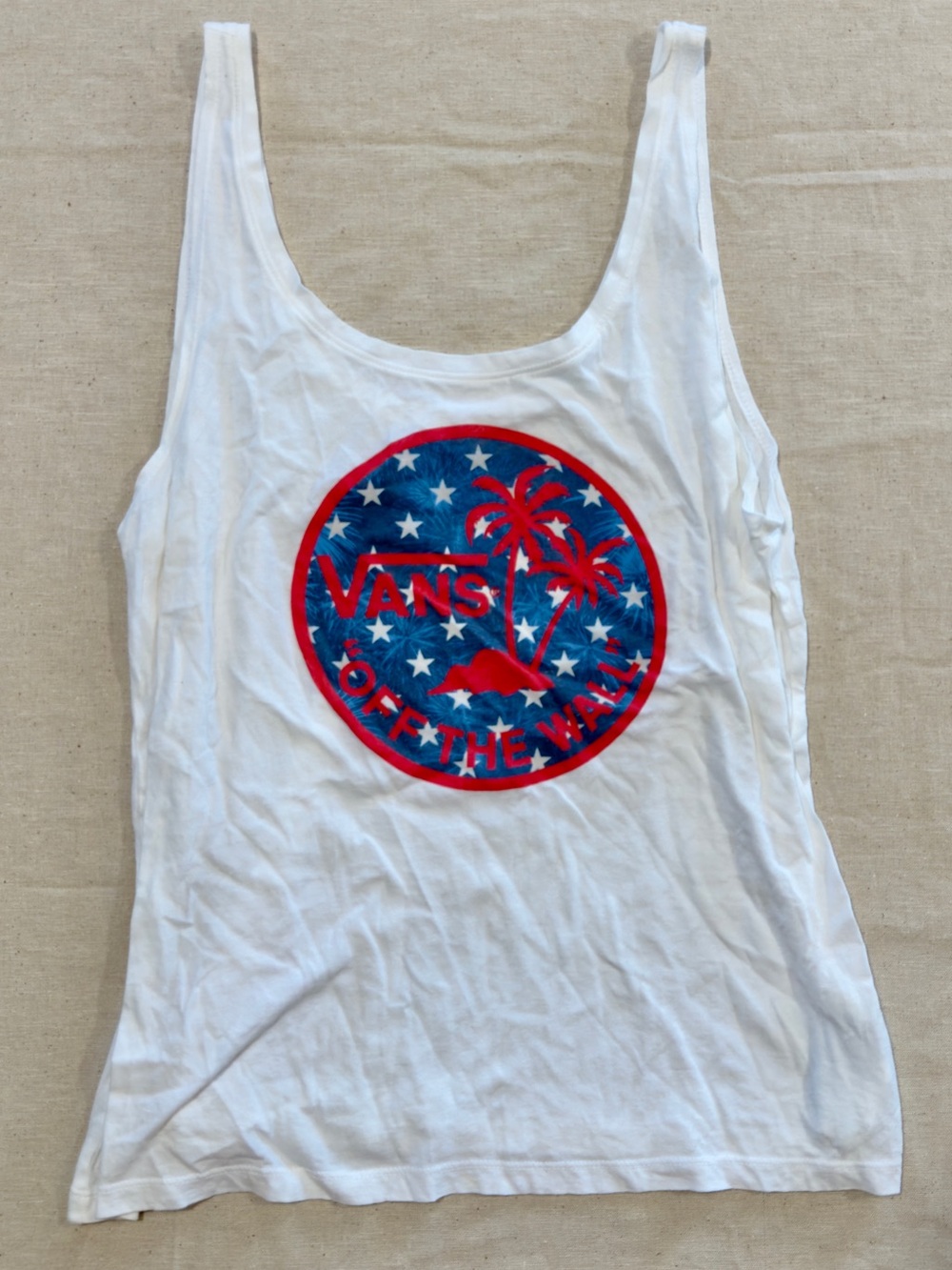 Vans White Tank Top with Red & Blue Palm Logo